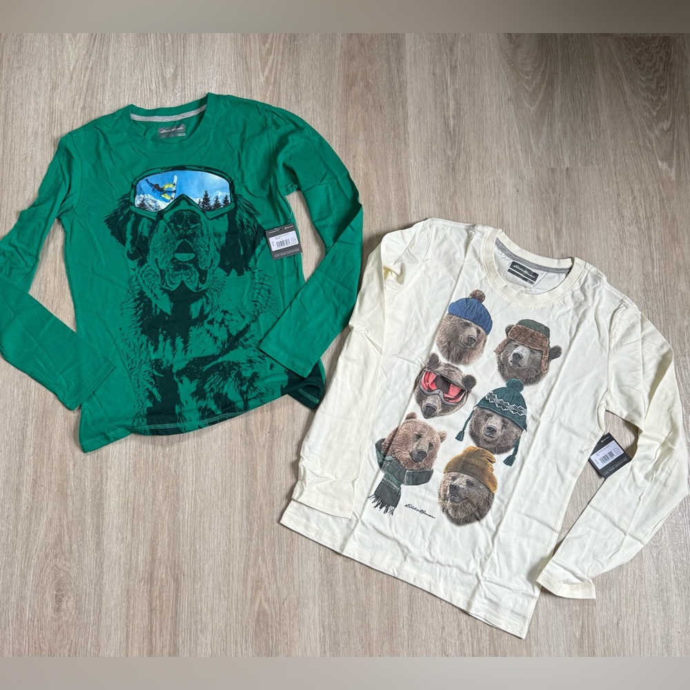 Eddie Bauer Green and Cream Long Sleeve Tees